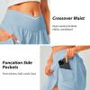 imageWomens Tennis Skirt with Pockets Shorts Crossover High Waisted Athletic Skorts Skirts for Golf Running WorkoutLight Blue