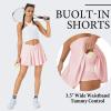 imageWomens Tennis Skirt with Pockets Shorts Crossover High Waisted Athletic Skorts Skirts for Golf Running WorkoutPink