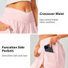 imageWomens Tennis Skirt with Pockets Shorts Crossover High Waisted Athletic Skorts Skirts for Golf Running WorkoutPink