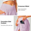 imageWomens Tennis Skirt with Pockets Shorts Crossover High Waisted Athletic Skorts Skirts for Golf Running WorkoutPurple