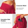 imageWomens Tennis Skirt with Pockets Shorts Crossover High Waisted Athletic Skorts Skirts for Golf Running WorkoutRed