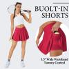 imageWomens Tennis Skirt with Pockets Shorts Crossover High Waisted Athletic Skorts Skirts for Golf Running WorkoutRed