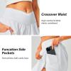 imageWomens Tennis Skirt with Pockets Shorts Crossover High Waisted Athletic Skorts Skirts for Golf Running WorkoutWhite