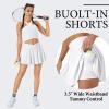 imageWomens Tennis Skirt with Pockets Shorts Crossover High Waisted Athletic Skorts Skirts for Golf Running WorkoutWhite