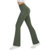 imageWomens Yoga Pants with Pockets No Front Seam Crossover High Waisted Flare Leggings Tummy Control Bootcut PantsArmy Green