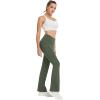 imageWomens Yoga Pants with Pockets No Front Seam Crossover High Waisted Flare Leggings Tummy Control Bootcut PantsArmy Green