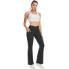 imageWomens Yoga Pants with Pockets No Front Seam Crossover High Waisted Flare Leggings Tummy Control Bootcut PantsBlack
