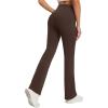 imageWomens Yoga Pants with Pockets No Front Seam Crossover High Waisted Flare Leggings Tummy Control Bootcut PantsBrown