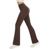 imageWomens Yoga Pants with Pockets No Front Seam Crossover High Waisted Flare Leggings Tummy Control Bootcut PantsBrown