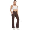 imageWomens Yoga Pants with Pockets No Front Seam Crossover High Waisted Flare Leggings Tummy Control Bootcut PantsBrown