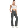 imageWomens Yoga Pants with Pockets No Front Seam Crossover High Waisted Flare Leggings Tummy Control Bootcut PantsDeep Grey
