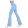 imageWomens Yoga Pants with Pockets No Front Seam Crossover High Waisted Flare Leggings Tummy Control Bootcut PantsLight Blue