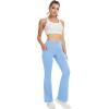 imageWomens Yoga Pants with Pockets No Front Seam Crossover High Waisted Flare Leggings Tummy Control Bootcut PantsLight Blue