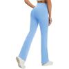 imageWomens Yoga Pants with Pockets No Front Seam Crossover High Waisted Flare Leggings Tummy Control Bootcut PantsLight Blue