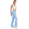 imageWomens Yoga Pants with Pockets No Front Seam Crossover High Waisted Flare Leggings Tummy Control Bootcut PantsLight Blue