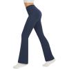 imageWomens Yoga Pants with Pockets No Front Seam Crossover High Waisted Flare Leggings Tummy Control Bootcut PantsNavy Blue