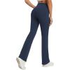 imageWomens Yoga Pants with Pockets No Front Seam Crossover High Waisted Flare Leggings Tummy Control Bootcut PantsNavy Blue