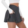 imageTennis Skirt for Women with Pockets Shorts Crossover High Waisted Athletic Golf Skorts Running Workout Skirts 2 in 1Dark Grey