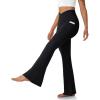 imageWomens Flare Leggings with PocketsCrossover High Waisted Bootcut Yoga PantsTummy Control Bell Bottom LeggingsBlack