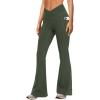 imageWomens Yoga Pants with Pockets No Front Seam Crossover High Waisted Flare Leggings Tummy Control Bootcut PantsArmy Green