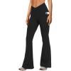 imageWomens Yoga Pants with Pockets No Front Seam Crossover High Waisted Flare Leggings Tummy Control Bootcut PantsBlack
