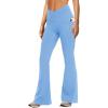 imageWomens Yoga Pants with Pockets No Front Seam Crossover High Waisted Flare Leggings Tummy Control Bootcut PantsLight Blue