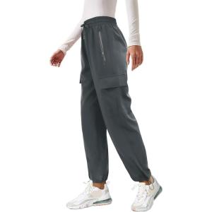 imageQuick Dry Cargo Pants Lightweight Tactical Hiking Pants with 6 Pockets for Women Elastic Waist and WaterResistantZipperdark Gery