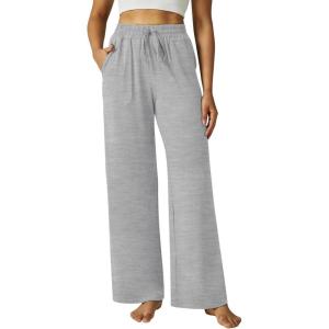 imageWide Leg Pants Women High Waisted Slacks Lounge Baggy Flowy Palazzo Pants with PocketsLight Grey