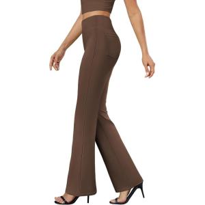 imageWomens Bootcut Dress Pants Business Casual Work Pants with Pockets High Waist Stretchy Trousers Pull On Office SlacksBrown