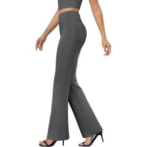 imageWomens Bootcut Dress Pants Business Casual Work Pants with Pockets High Waist Stretchy Trousers Pull On Office SlacksDark Grey