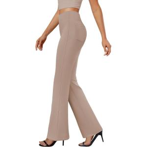 imageWomens Bootcut Dress Pants Business Casual Work Pants with Pockets High Waist Stretchy Trousers Pull On Office SlacksLight Coffee