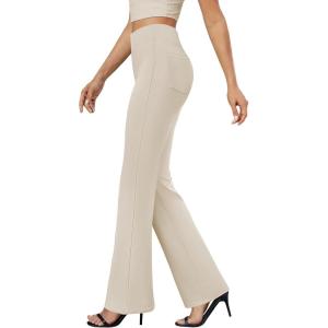 imageWomens Bootcut Dress Pants Business Casual Work Pants with Pockets High Waist Stretchy Trousers Pull On Office SlacksLight Khaki