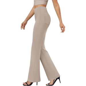 imageWomens Bootcut Dress Pants Business Casual Work Pants with Pockets High Waist Stretchy Trousers Pull On Office SlacksTaupe