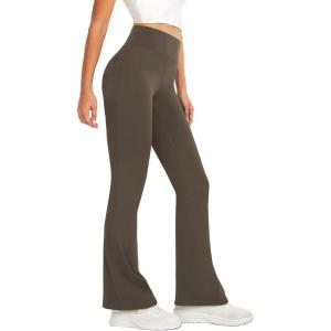 imageWomens Flare Yoga Pants High Waisted Flared Leggings Bootcut Workout Bell Bottoms Leggings Tummy ControlBrown