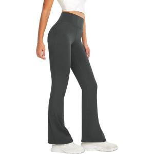 imageWomens Flare Yoga Pants High Waisted Flared Leggings Bootcut Workout Bell Bottoms Leggings Tummy ControlDeep Grey