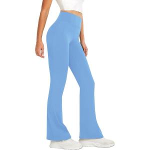 imageWomens Flare Yoga Pants High Waisted Flared Leggings Bootcut Workout Bell Bottoms Leggings Tummy ControlLight Blue