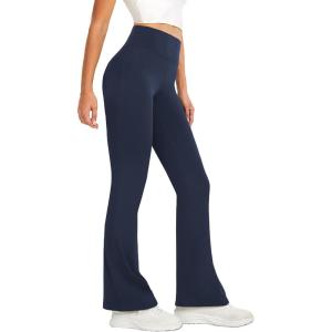 imageWomens Flare Yoga Pants High Waisted Flared Leggings Bootcut Workout Bell Bottoms Leggings Tummy ControlNavy Blue