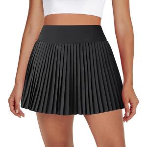 imageWomens Pleated Tennis Skirts with Pocket Shorts High Waisted Skorts Lightweight Golf Skirt Flowy Athletic SkortBlack
