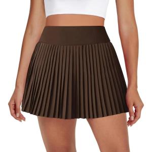 imageWomens Pleated Tennis Skirts with Pocket Shorts High Waisted Skorts Lightweight Golf Skirt Flowy Athletic SkortBrown