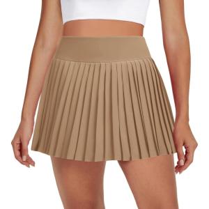 imageWomens Pleated Tennis Skirts with Pocket Shorts High Waisted Skorts Lightweight Golf Skirt Flowy Athletic SkortDark Khaki