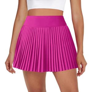 imageWomens Pleated Tennis Skirts with Pocket Shorts High Waisted Skorts Lightweight Golf Skirt Flowy Athletic SkortHot Pink