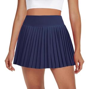 imageWomens Pleated Tennis Skirts with Pocket Shorts High Waisted Skorts Lightweight Golf Skirt Flowy Athletic SkortNavy Blue