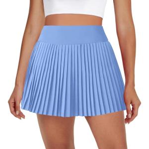 imageWomens Pleated Tennis Skirts with Pocket Shorts High Waisted Skorts Lightweight Golf Skirt Flowy Athletic SkortSky Blue