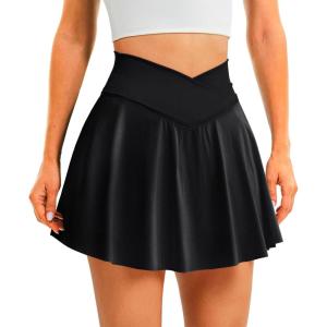 imageWomens Tennis Skirt with Pockets Shorts Crossover High Waisted Athletic Skorts Skirts for Golf Running WorkoutBlack