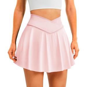 imageWomens Tennis Skirt with Pockets Shorts Crossover High Waisted Athletic Skorts Skirts for Golf Running WorkoutPink