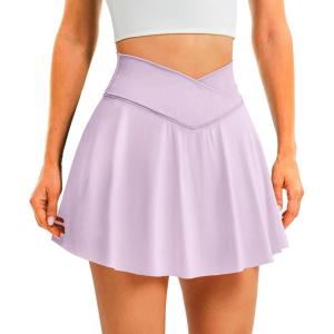 imageWomens Tennis Skirt with Pockets Shorts Crossover High Waisted Athletic Skorts Skirts for Golf Running WorkoutPurple