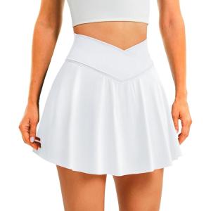 imageWomens Tennis Skirt with Pockets Shorts Crossover High Waisted Athletic Skorts Skirts for Golf Running WorkoutWhite