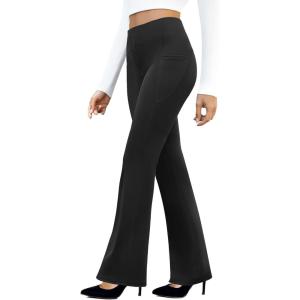 imageWomens Work Pants Business Casual Pants High Waisted Yoga Flare Leggings with Pockets Dress Slacks Tummy ControlBlack