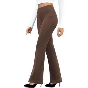 imageWomens Work Pants Business Casual Pants High Waisted Yoga Flare Leggings with Pockets Dress Slacks Tummy ControlBrown