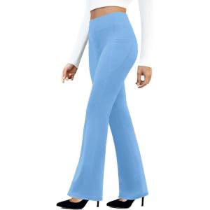 imageWomens Work Pants Business Casual Pants High Waisted Yoga Flare Leggings with Pockets Dress Slacks Tummy ControlSky Blue